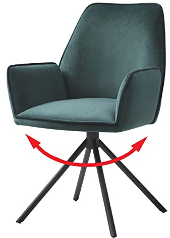 Mendler Esszimmerstuhl HWC-G67 Samt MVG - grün, Beine schwarz | Küchenstuhl, Stuhl, mit Armlehne, drehbar Auto-Position