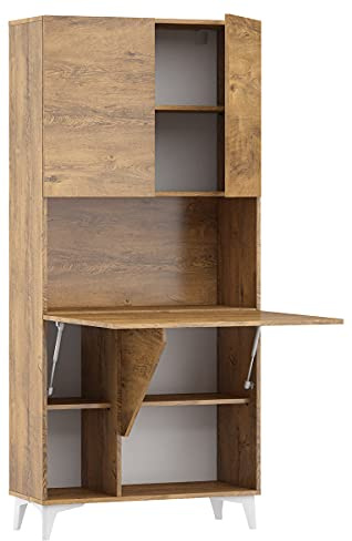 BIM Furniture Klappbare Schreibtisch Megan 1 Regale Haushaltsbüro Wandtisch Computertisch Laptop-Tisch Klapptisch (Burgunder Eiche)