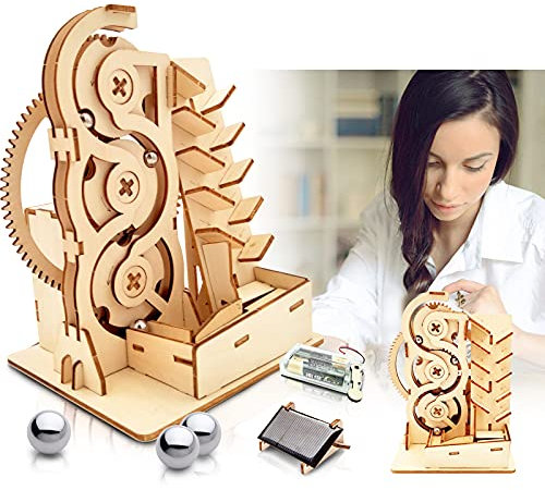 Solar 3D Wooden Puzzle Marble Run Wood Mechanical Building Toys STEM Science Experiments Projects Birthday Gift for Adult Men Women