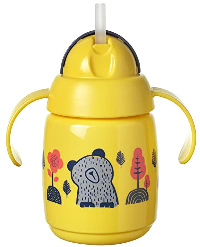 Tommee Tippee Superstar Gewichteter Strohhalmbecher, 100% Auslauf- und Schüttelsichere INTELLIVALVE-Technologie, Antibakterielle BACSHIELD-Technologie, 6 M.+, 300 ml, 1 Stk, Gelb 447831