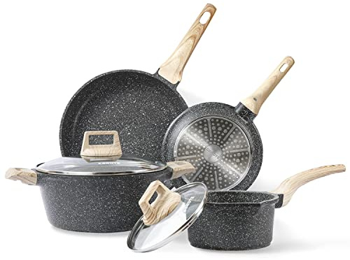 CAROTE Set di pentole in granito, set di 6 pentole e padelle antiaderenti, set di pentole in pietra antiaderente (granito classico, pentole per fornelli a induzione)