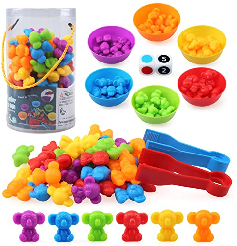 NEWSTYLE Montessori Juguete Educativo, Juguetes para Niños Contar con los Koala Juego 58 Piezas Juego de Combinación de Color con Vasos Apilables Juguete para Niños de 3 4 5 6 años
