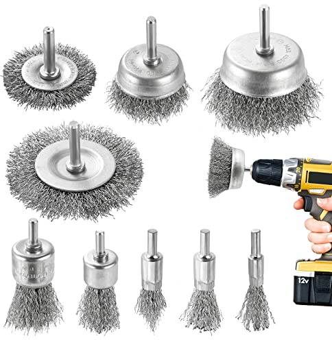 DazSpirit 9-teiliges Drahtbürste Set für Bohrmaschine – Messingbeschichtete Drahtbürsten & Topfbürsten-Set, 1/4 Zoll-Schaft Drahtbürste Messingbürste zum Entfernen von Rost/Korrosion/Farbe