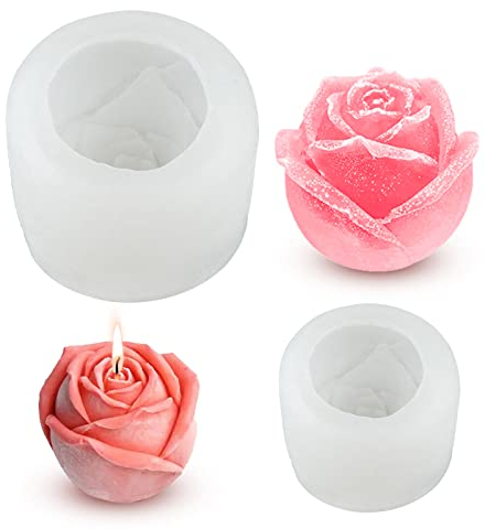 2 Stück Kerzen Silikonform Blumen 3D Rosen Kerzenform Eiswürfelform Silikon Seifenform für Duftkerzen Seife Schokoladen Kuchen Dekoration