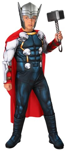 Rubies Costume Thor Deluxe per bambini, Jumpsuit con petto musculoso e copristivali, maschera, Ufficiale Marvel per Carnevale, Natale, Compleanno, Festa e Halloween