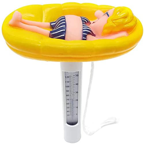 Termómetro de piscina flotante termómetro de temperatura del agua con cuerda para interiores exteriores y piscinas de peces (amarillo A, talla única)