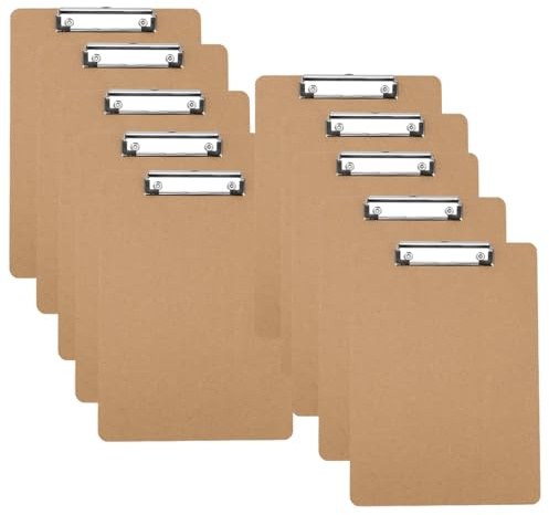 ZEONHEI 10 Pack A6 Klemmbrett, Hartfaser-Klemmbretter, Holz-Klemmbretter mit Aufhängeloch und niedrigem Profil-Metallclip, Memo-Datei-Klemmbrett für Büro, Restaurant, Bürobedarf, Braun