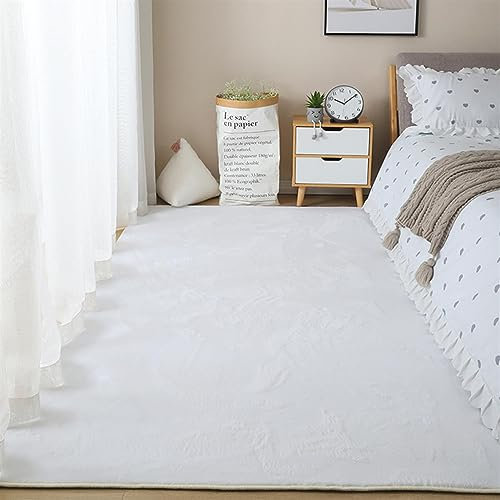 Zwpily Hochflor Teppich Wohnzimmer Kinderzimmer Flauschig Fellteppich Kunstfell Fellimitat Plüsch Bettvorleger Einfarbig, Waschbar rutschfest, Modern Kunstfell Carpet,Weiß,60x90 cm
