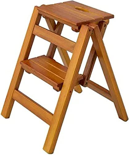 AAMNA Tritthocker, zusammenklappbarer Tritthocker aus Holz, tragbarer Leiterstuhl, Hocker, multifunktionale Trittleiter/Treppenstuhl für Heimbibliothek, 2/3 Stufen (Holzfarbe 2 Schichten) (weiß 2