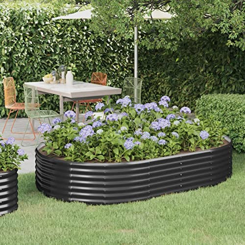 BaraSh Lit surélevé de Jardin Acier Enduit de Poudre Anthracite,Bordure Pierre,Kit Gabion,Gabion Jardiniere