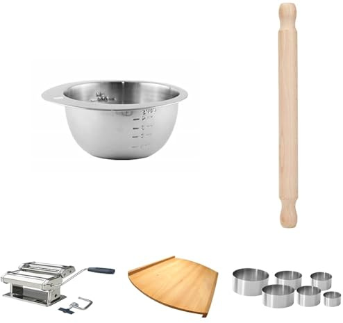 Zenker Fackelmann Set pasta fresca fatta in casa, con spianatoia, coppapasta, macchina per la pasta, mattarello, mixing bowl