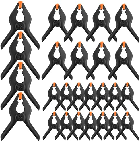 Samulee 26 Stück Klemmzwingen, 2/3/4 Zoll Federklemme, Federzwinge, Nylon Leimzwingen Schwarz mit Verschiedenen Größen für Fotostudios, Holzbearbeitung, Plane