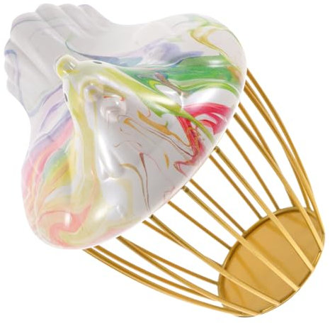 Ciieeo Hen Shape Egg Basket Ceramic Kitchen Storage Basket Small Size Hand-painted Artistic Design Gold Vertical Stripes Mesh Wire Egg Holder