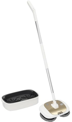 SABUIDDS Mopa eléctrica inalámbrica con batería para limpiar sin esfuerzo, fregona eléctrica con función de pulverización y LED para limpiar/fregar/pulir, ligero y recargable, dorado