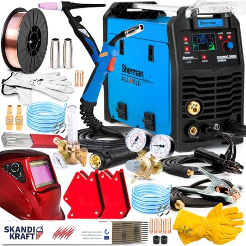 Sherman DIGIMIG 200X SYNERGIC - 200A Soldador por puntos, Sinergica completa, Inductividad - Flux, MIG y MAG, TIG, MMA y tecnología IGBT - Set Professional