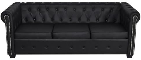 Gecheer Chesterfield Sofa 3-Sitzer Loungesofa Polstersofa Lounge Couch Sofagarnitur Vintage Couch Bürosofa Polstermöbel Stilsofa Couchgarnitur Polstersofa Kunstledersofa Kunstleder Schwarz