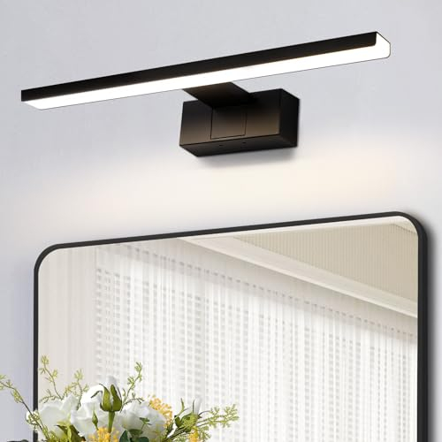 Homefire Lampe de miroir LED pour salle de bain 30 cm - 6 W Lampe de miroir pour salle de bain noire Applique murale étanche IP44 Applique murale moderne neutre 4000K