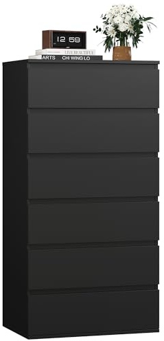FOREHILL Chest of Drawers with 6 Drawers 119cm Tall Storage Cabinet Black