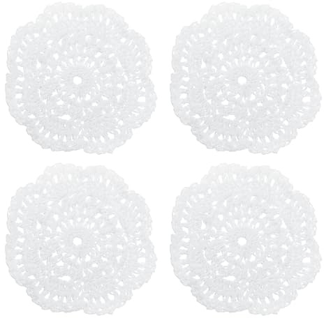 sourcing map Häkeldeckchen, 4 Stück, 10,2 cm – Untersetzer aus gewebtem Baumwollstoff, Spitze, rund, handgefertigt, mit Blumenmuster für Hochzeit, Party, Dekoration (weiß)