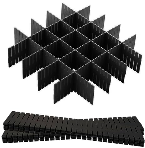 Hantoc 12 Stück Schubladenteiler, Verstellbare Schubladentrenner Organizer Kunststoff DIY Schubladen Organisers Separatoren für Unterwäsche, Socken, Kosmetik, Schlafzimmer, Büro 32.4 x 7 cm Schwarz