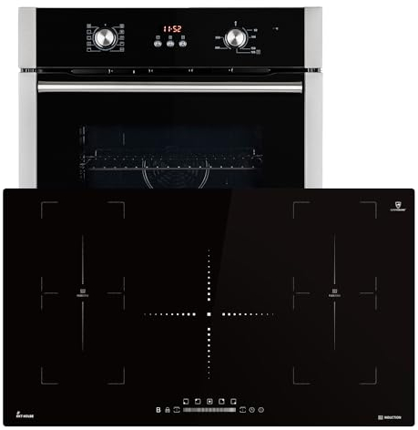 Cucina: 60cm Forno da incasso BO8805SS + 90cm Piano Cottura Induzione IH89005FZ | Griglia | Aria calda | Timer automatico | 2 volte Vetri per l'isolamento termico | Blocco bambini | SET8805IH890FZ