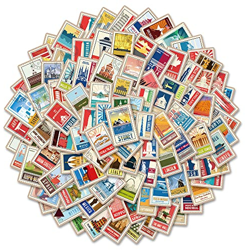 Buer Homie 100 Stück Aufkleber, Weltreise Wahrzeichen Themen, Wasserdicht, Glitzer, Bunt, Aufkleber, Sticker