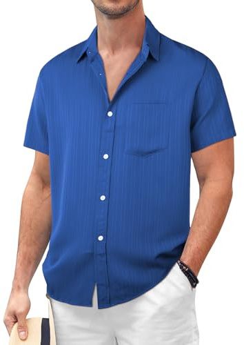 Danfiki Herrskjorta Kortärmad Skjortor med Knappar för Herr Sommarskjortor med Kortärm, Mörkblå, L