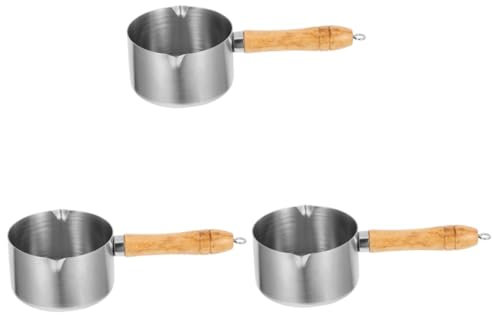PRETYZOOM 3 Pièces Poêle à Crêpes En Acier Inoxydable Casserole à Thé Petite Casserole Mini Casseroles Poêle à Beurre Poêle à Sauce Verser L'huile Petit Pot Griller Des Moules à Œufs En Bois