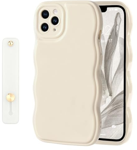 NITITOP Coque pour iPhone 11 Pro Max Uni Ondulée avec Dragonne, Blanc | avec Ajustable Poignée de Maintien, Mignon et Simple Design, pour Filles Femmes, Souple Silicone, Housse de Protection