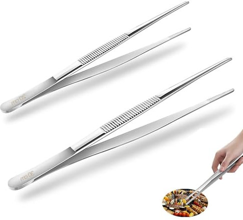 2 PCS Chef Tweezers (20CM/7.9in and 30CM/11.8in), Kitchen Tweezers for Cooking with Serrated Tips, Stainless Steel Tweezer Precision Tongs, Cooking Tweezers for Baking,Plating and Barbecue salad tongs