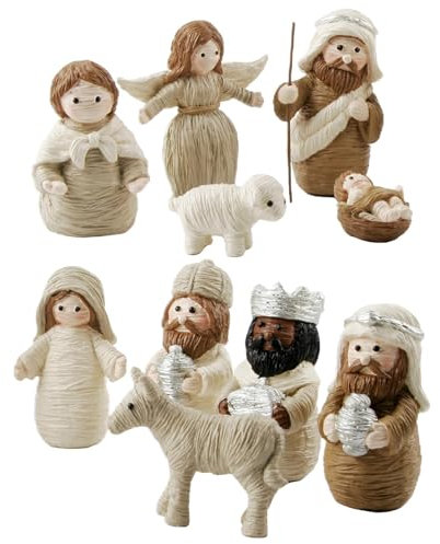 Generisch Weihnachtskrippe Aus Kunstharz Mit Krippenfiguren, 10 Teilig, Religiöse Statuen Tischdekoration, Heiligen Familie Zum Sammeln, Weihnachtsdeko