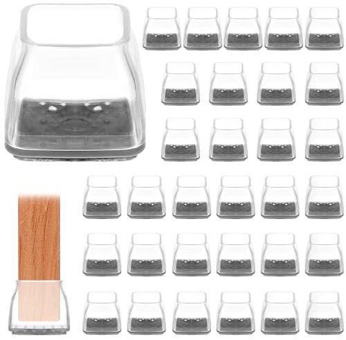 QWORK® 32er Set Stuhlbeinkappen Eckig 21-30 mm, Filzgleiter Klare Silikonschoner für Möbelfüße