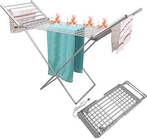 Tendedero eléctrico con calefacción con 20 tubos calefactados, estante de secado plegable para calefacción del hogar, diseño alado para un fácil almacenamiento y secado de pie