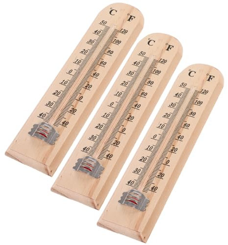 Milisten Lot de 3 Thermomètres en Bois à Suspendre pour Serrage et École, Mesure Précise Température, Style Classique