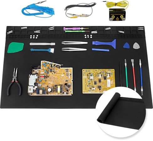 70cm x 40cm ESD Tapis de soudure Grand Tapis antistatique Tapis de réparation en silicone Résistant aux hautes températures (Noir)