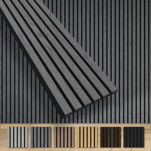 HEXIM Akustikpaneele 280x30cm Holz Grande - XXL Wandpaneele Platten Lamellen Holzpaneele Echtholzfurnier 21mm Filz Schalldämmung MDF Grau (0,85m² Grey Ash)