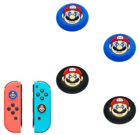 Haofun Joystick Cap pour Nintendo Switch 2 (2025), 4 Pieces Silicone Joystick Thumb Stick Grips Cap Protective Case, Améliorer l'expérience de Jeu (pour Mario Avatar - Blue + Black)