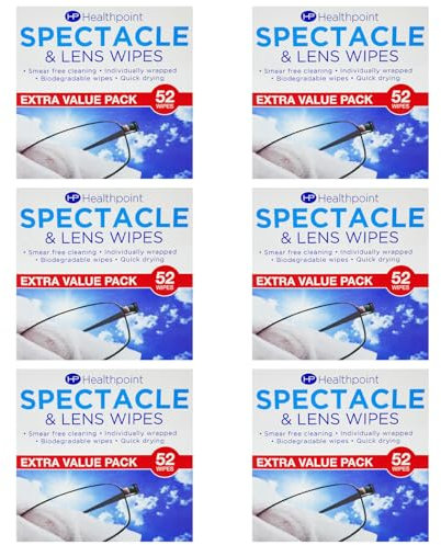 Health Point 52 Spectacle Wipes x6 Pack – 312 Total Lens Cleaning Wipes for Glasses, Sunglasses, Phones & Screens – Streak-Free, Quick-Drying, Individually Wrapped, Travel-Friendly