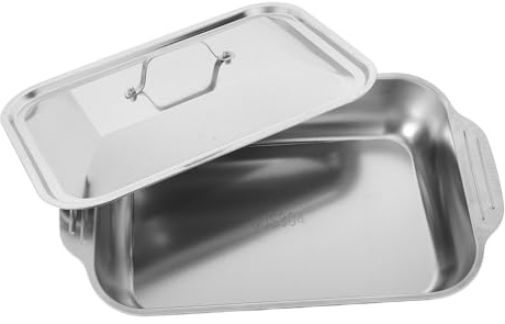 Cabilock Stainless Steel Roasting Tray and Baking Sheet 41x22x7.5cm Deep Oven Dish Lid for Home Cooking Fish Pizza and Roasting