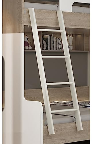Escalera lateral de litera de metal blanco con ganchos ajustables, diseño resistente que ahorra espacio para camas elevadas, perfecto para dormitorios, apartamentos y hogares, seguro y de fácil acceso