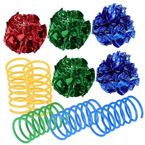 Toyvian Jouets Interactifs pour Chats 10 Pièces Boules Froissées et Ressorts Colorés Multicolores pour Jeux D’intérieur Chatons et Chats Adultes
