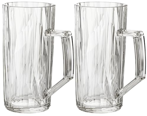 Koziol Superglas Club No. 26 - Juego de 2 vasos de cerveza de plástico transparente de 500 ml, irrompibles, reutilizables, para fiestas, acampadas, 2 unidades