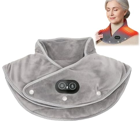 Massage-Wärmekissen, Heizkissen Nacken Schulter, Nackenwärmer in Korallenvlies für Rücken & Schultern, 3 Heizstufen & 3 Vibrationsmassagemoden