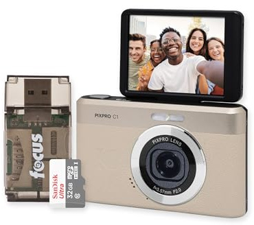 KODAK Pixpro C1 - Fotocamera digitale da 13 MP, 1080p, con scheda MicroSD da 32 GB e lettore di schede (3 articoli)