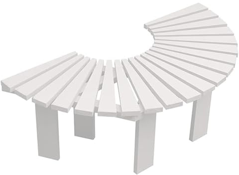 Wetterfeste halbrunde Garten-Baumbank, Massivholz, Outdoor-Terrassensitz für Veranda und Hinterhof, stilvolles weißes Design für Parks und Gärten