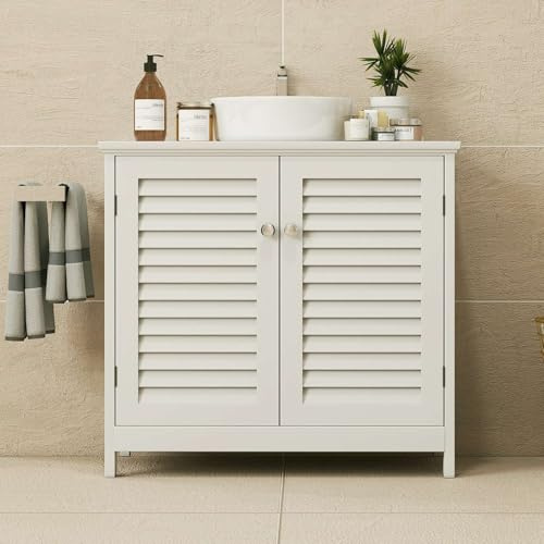 Mobile per Lavabo da Bagno, MDF Autoportante Sotto il Lavandino, Mobiletto a 2 ante e 4 Gambe Rialzate con Design Organizzativo, Ideale per l'organizzazione del Bagno di Casa (WHITE)