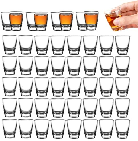 48 PCS Vasos de Chupito, 30 ml Vaso de Vino en Forma de Huevo, Vaso de Vidrio Templado con Base Gruesa, Juego de Shot Glass, Vasos Para Beber Directamente, para Aguardiente, Vodka, Ouzo, Sambuca