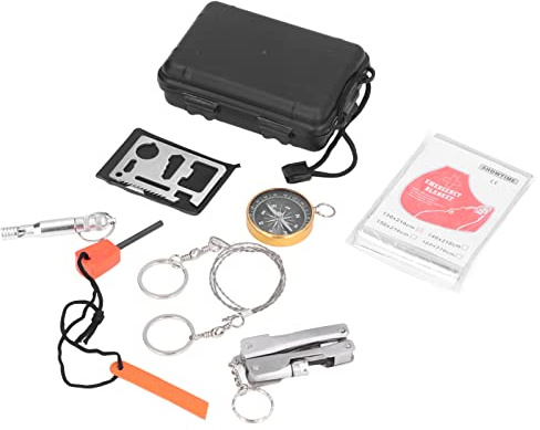 FAUOSWUK Robusta Scatola di Sopravvivenza Kit di Primo Soccorso per Auto, Casa, Viaggi, Campeggio, Ufficio, Sport, Realizzata in Acciaio Inossidabile, Alluminio, Plastica