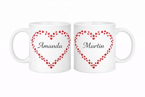 Paar Tassen 2er Set personalisierten Tassen mit Namen für Paare; Keramik-Kaffeetassen für Paare; geschenk für ihn und sie, Valentinstagsgeschenk. (großes Herz)