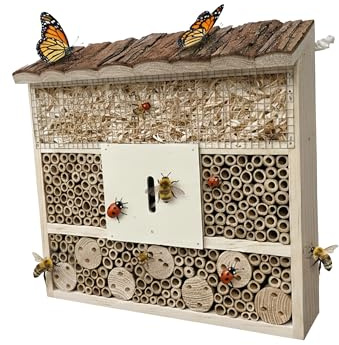 Relaxdays Hotel per Insetti, Legno, HxLxP: 28 x 30 x 10 cm, da Appendere, api Selvatiche